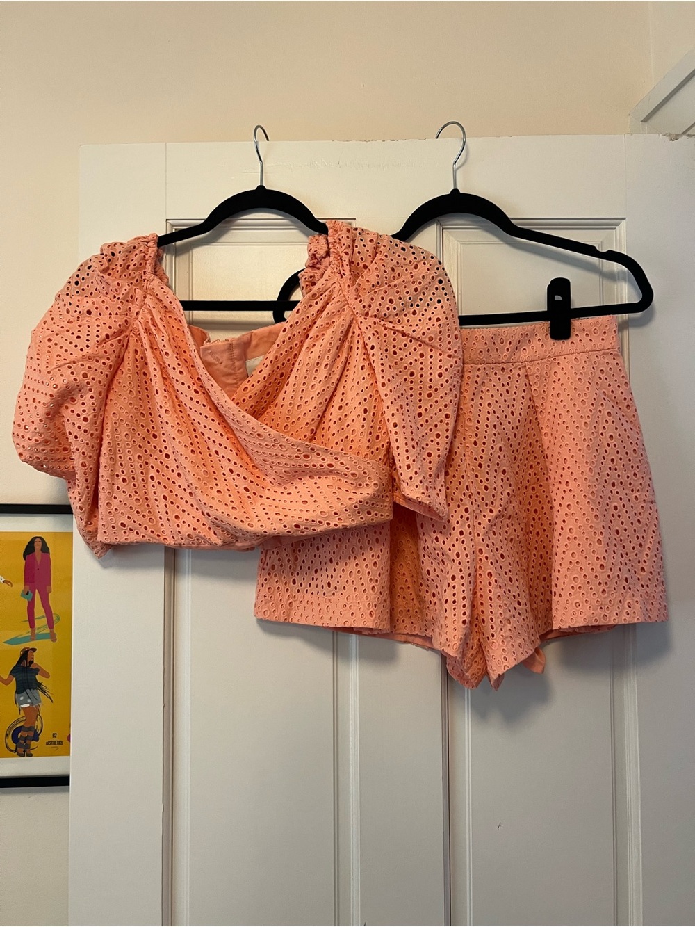 C/meo collective Peach Eyelet Two-Piece Set - Cropped Top & Shorts